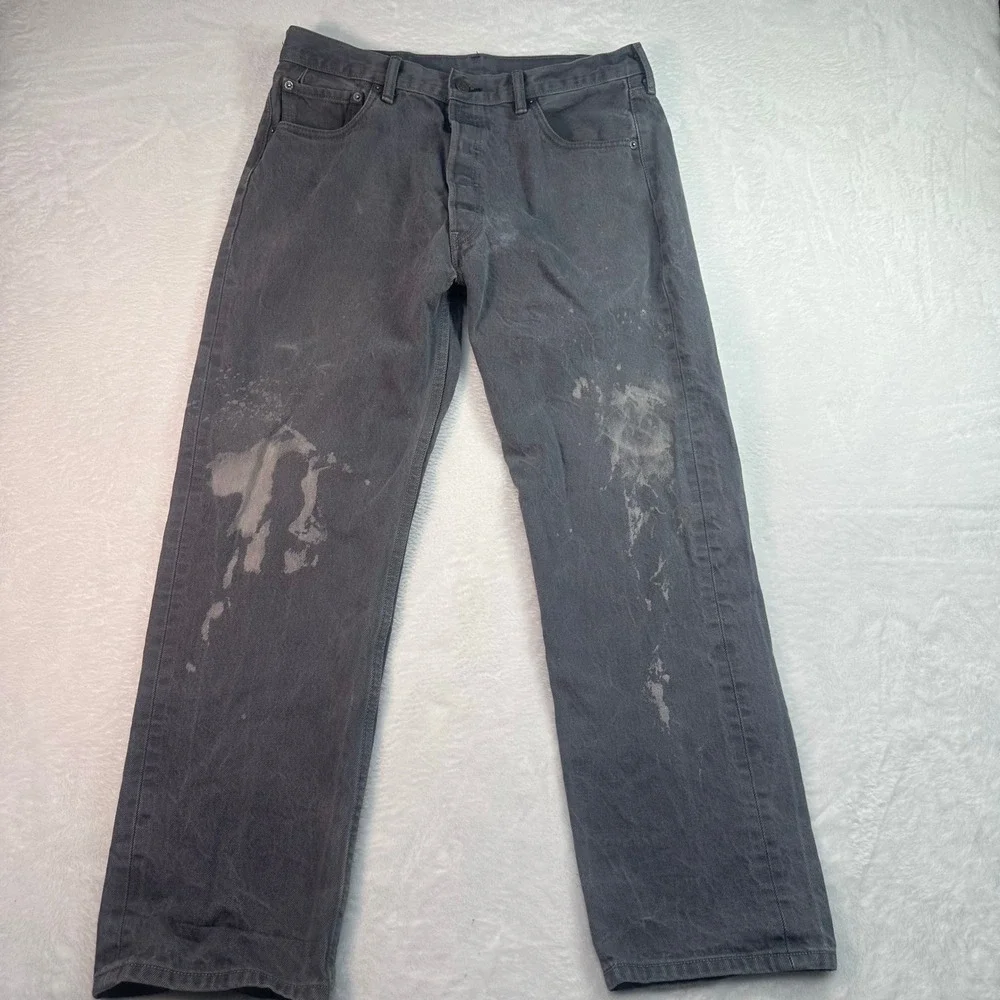 Levi's 501 Jeans Mens 36x32 Gray Bleach splattered‎ Straight Leg Button Original